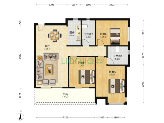 彰泰伴山雅集 3室1厅2卫 117平方