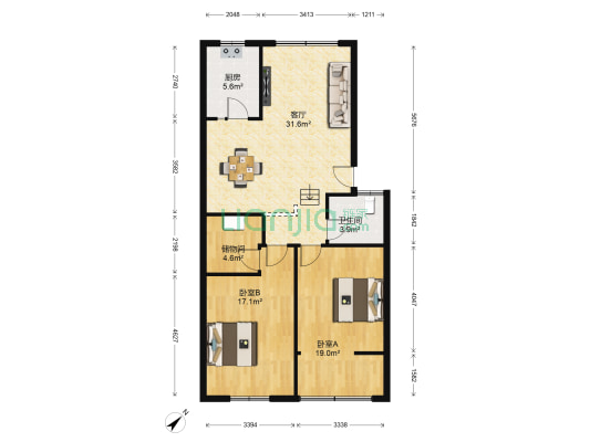 东方经典花园 2室1厅1卫 104平方