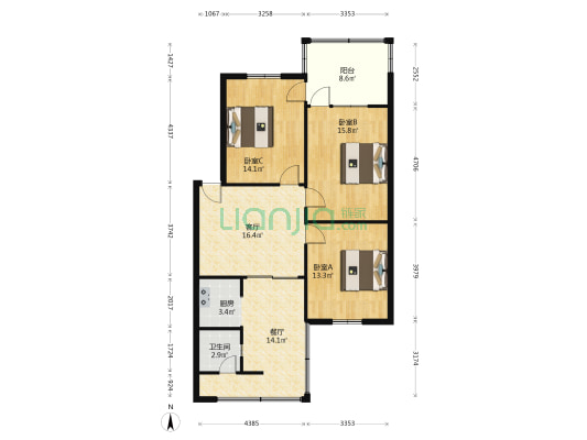 东南市街50号 3室2厅1卫 94平方