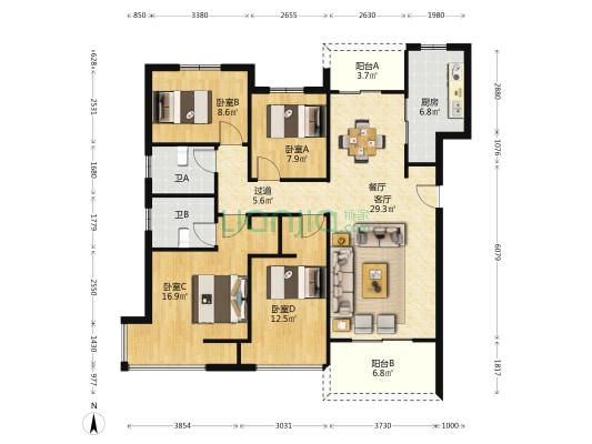 中建滨水苑 4室1厅2卫 137平方