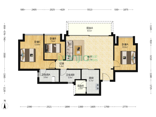 御璟湖山璟屿 3室1厅2卫 99平方