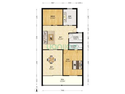 淀兴路794号 1室2厅2卫 118平方
