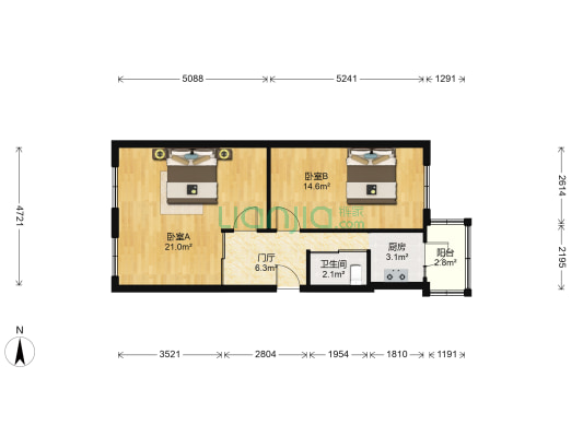 十字街 2室0厅1卫 68平方