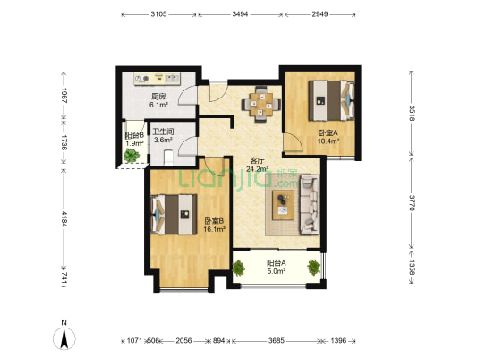 弘阳上城 2室1厅1卫 92平方