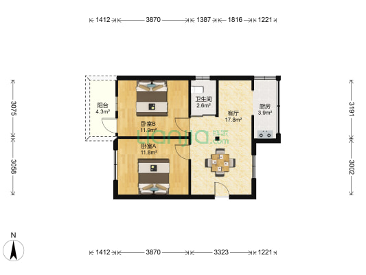 黄花亭东巷 2室1厅1卫 64平方