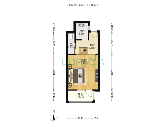 大井胡同 1室1厅1卫 38平方