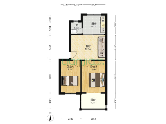 微波楼 2室1厅1卫 56平方