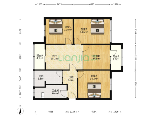 建筑巷4号 4室1厅1卫 106平方