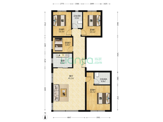长安和玺 4室1厅2卫 138平方