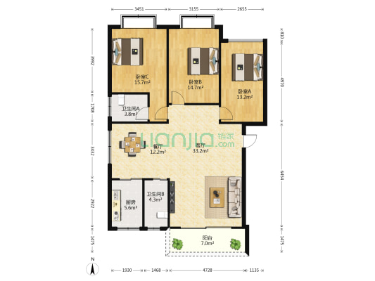 东兴花园 3室2厅2卫 130平方