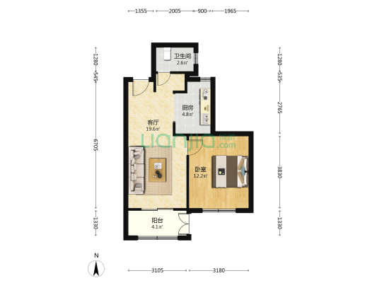 欣畅苑 1室1厅1卫 62平方