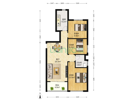 恒大御景半岛 3室1厅1卫 99平方