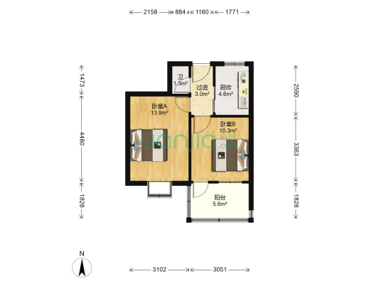 二七新村四区 2室0厅1卫 46平方