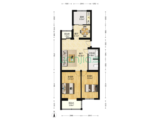 天秀花园安和园 2室2厅1卫 84平方