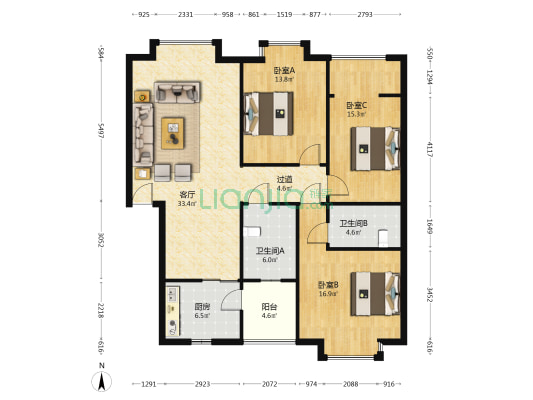 洛河小区D区 3室1厅2卫 120平方