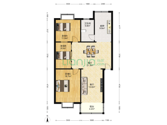 锦绣华庭 3室2厅1卫 112平方
