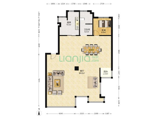 雅仕公寓 1室1厅1卫 123平方