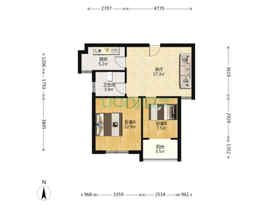 惠韵家园 2室1厅1卫 70平方