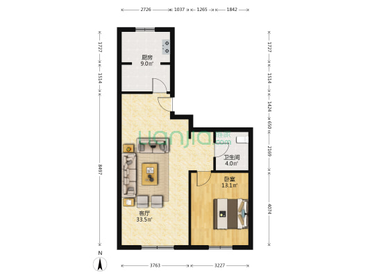 新城悦府 1室1厅1卫 81平方