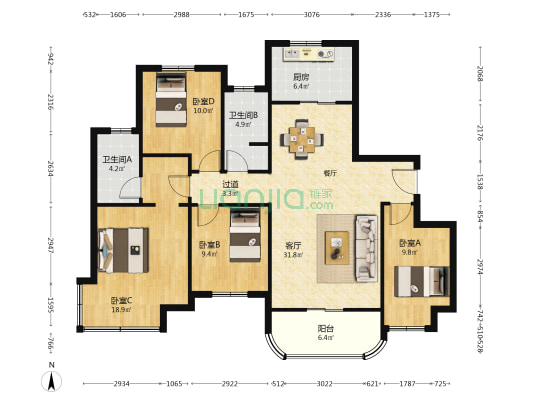碧桂园 4室1厅2卫 137平方