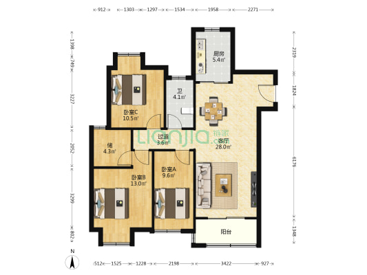 海伦春天 3室1厅1卫 103平方