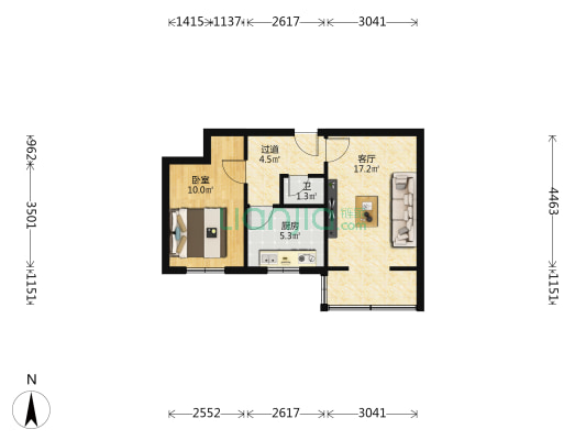 市一建公司小区 1室1厅1卫 45平方