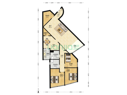 福海公寓 3室2厅2卫 164平方