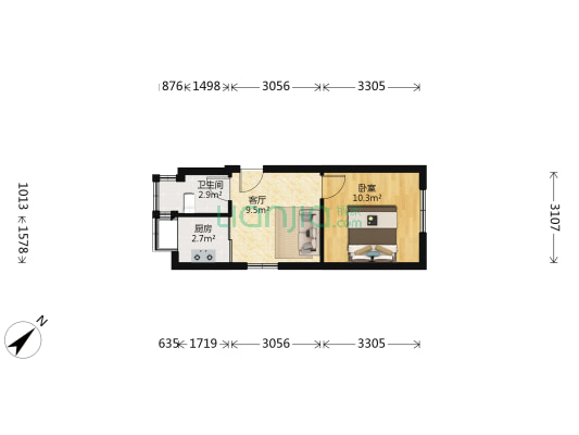 江汉北路10号 1室1厅1卫 34平方