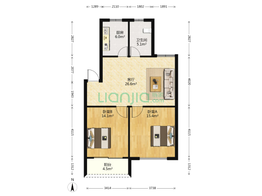 赵厍花园 2室1厅1卫 86平方