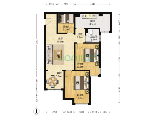 金谷温泉城 3室2厅1卫 80平方