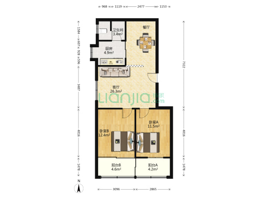 公交分局宿舍 2室1厅1卫 81平方