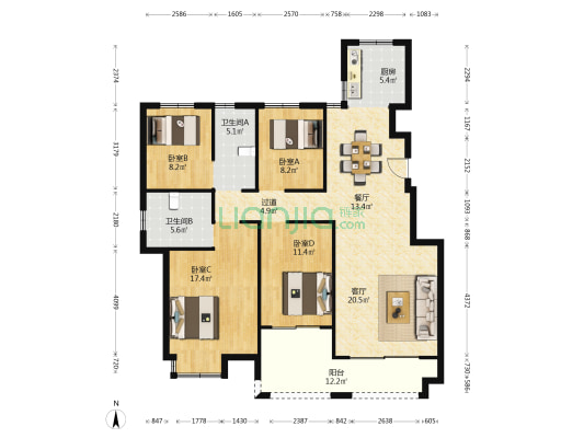锦灏华庭 4室2厅2卫 130平方
