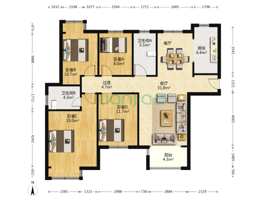 天星苑 4室1厅2卫 141平方
