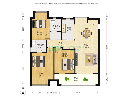 绿地中央公园璞悦 3室1厅2卫 120平方