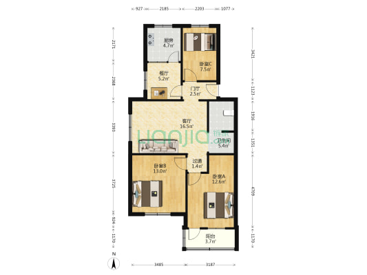 香江路 3室2厅1卫 97平方