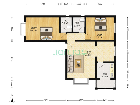 古堰新天地(江安路) 2室1厅2卫 93平方
