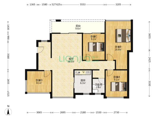 奥园德明华庭 4室1厅1卫 123平方