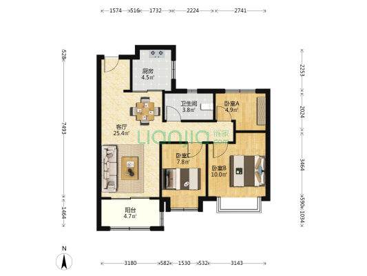 山语春风 3室1厅1卫 88平方