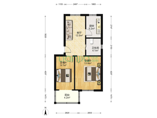 马家街 2室1厅1卫 57平方