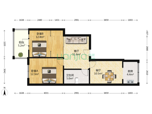 泰海花园小区 2室2厅1卫 77平方
