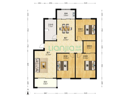 春色江南馨兰苑 3室2厅1卫 133平方