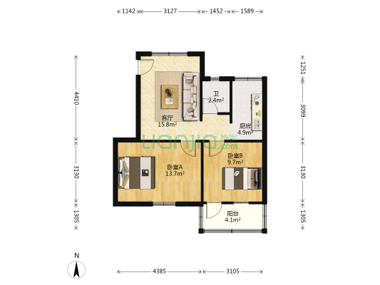 宁远路4号小区 2室1厅1卫 62平方