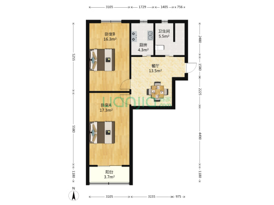 双河新村c区 2室1厅1卫 71平方