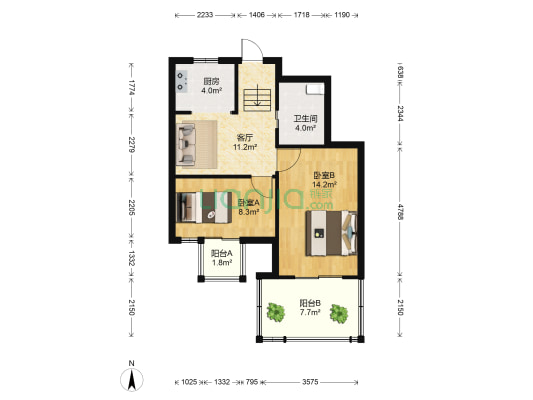 秀州咖尔花园 2室1厅1卫 61平方
