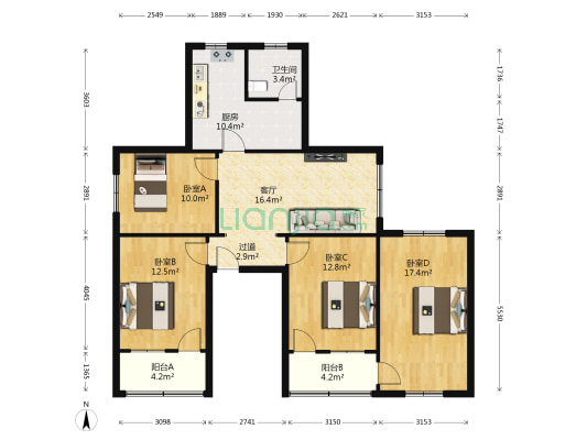 中铁五局宿舍 4室1厅1卫 96平方