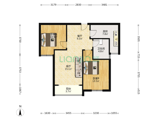 中国铁建·东来尚城 2室2厅1卫 85平方