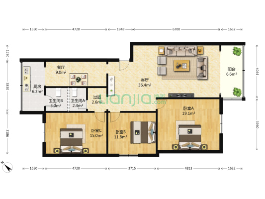 隆发苑 3室2厅2卫 129平方