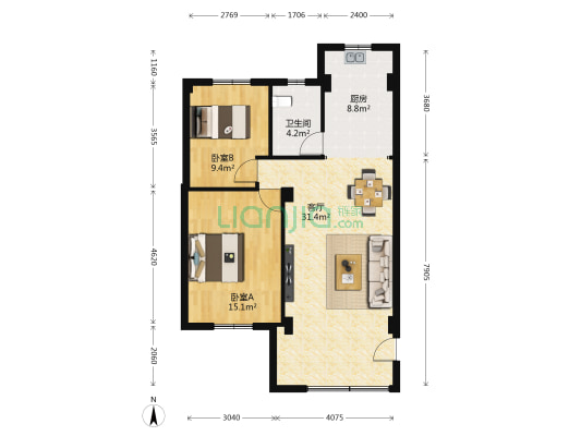 番禺职业技术学院教工住宅小区 2室1厅1卫 79平方
