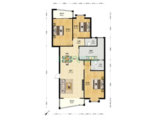 海畔花园 3室1厅2卫 133平方