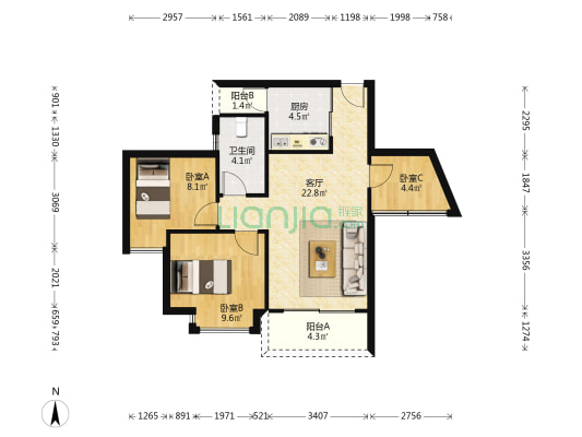深云村 3室1厅1卫 69平方